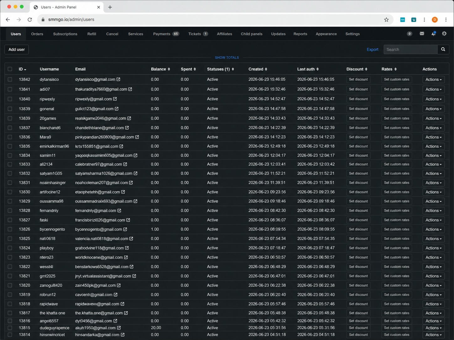 Live user list